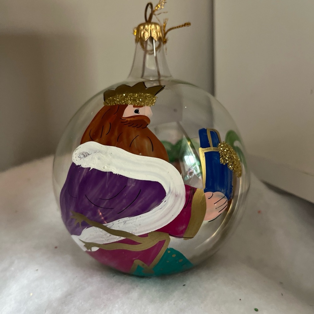 Pier 1 Festive Glass Ornament with Purple and Gold Accents